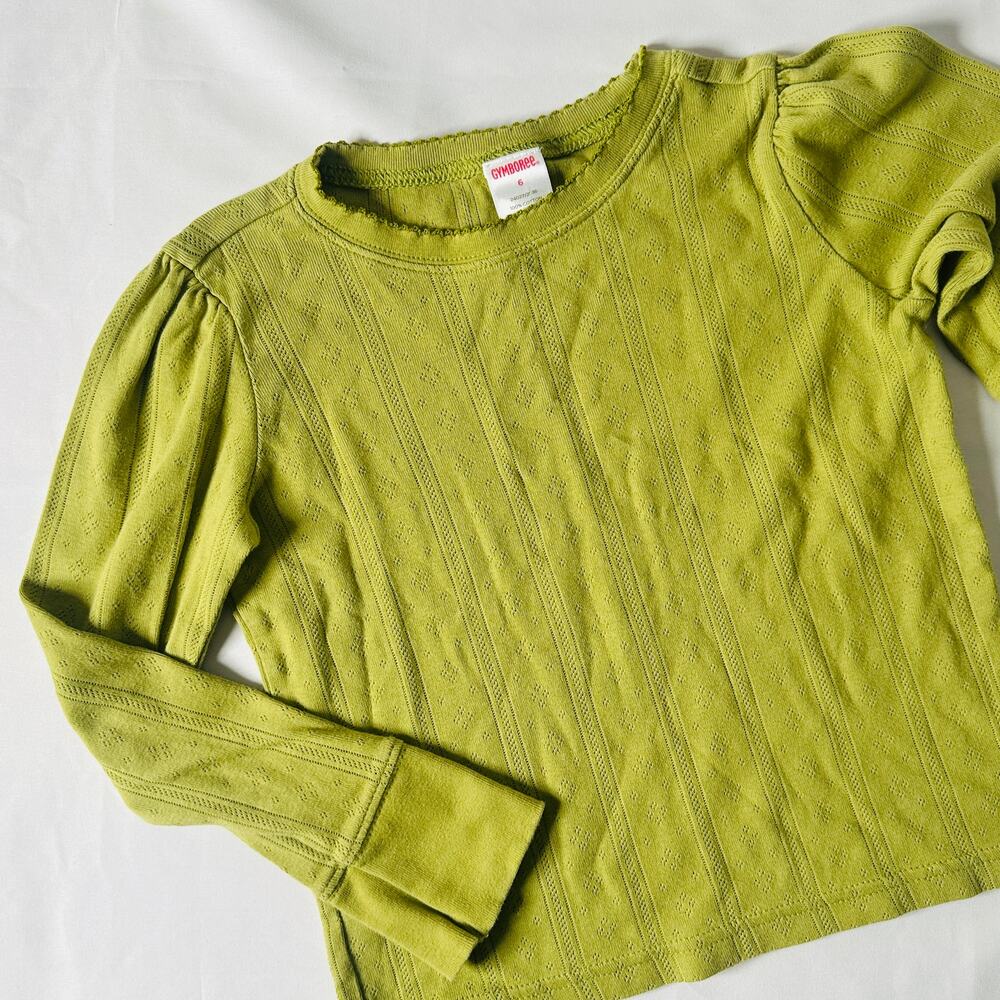 Gymboree Forest Green Eyelet Long Sleeve Top Sz 6